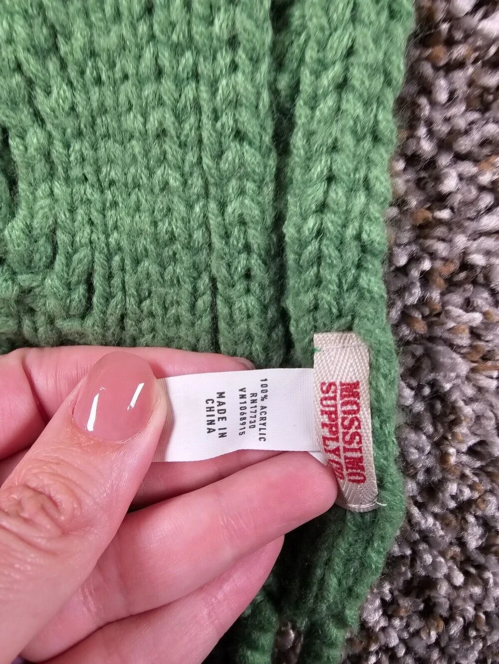 Vintage Mossimo Supply Womens Long Winter Scarf Green Cableknit Y2K w/ Fringe